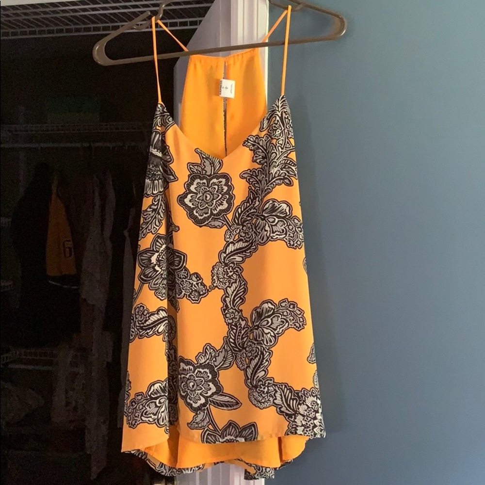 Yellow Express Dress Tank Top with Black Flowers